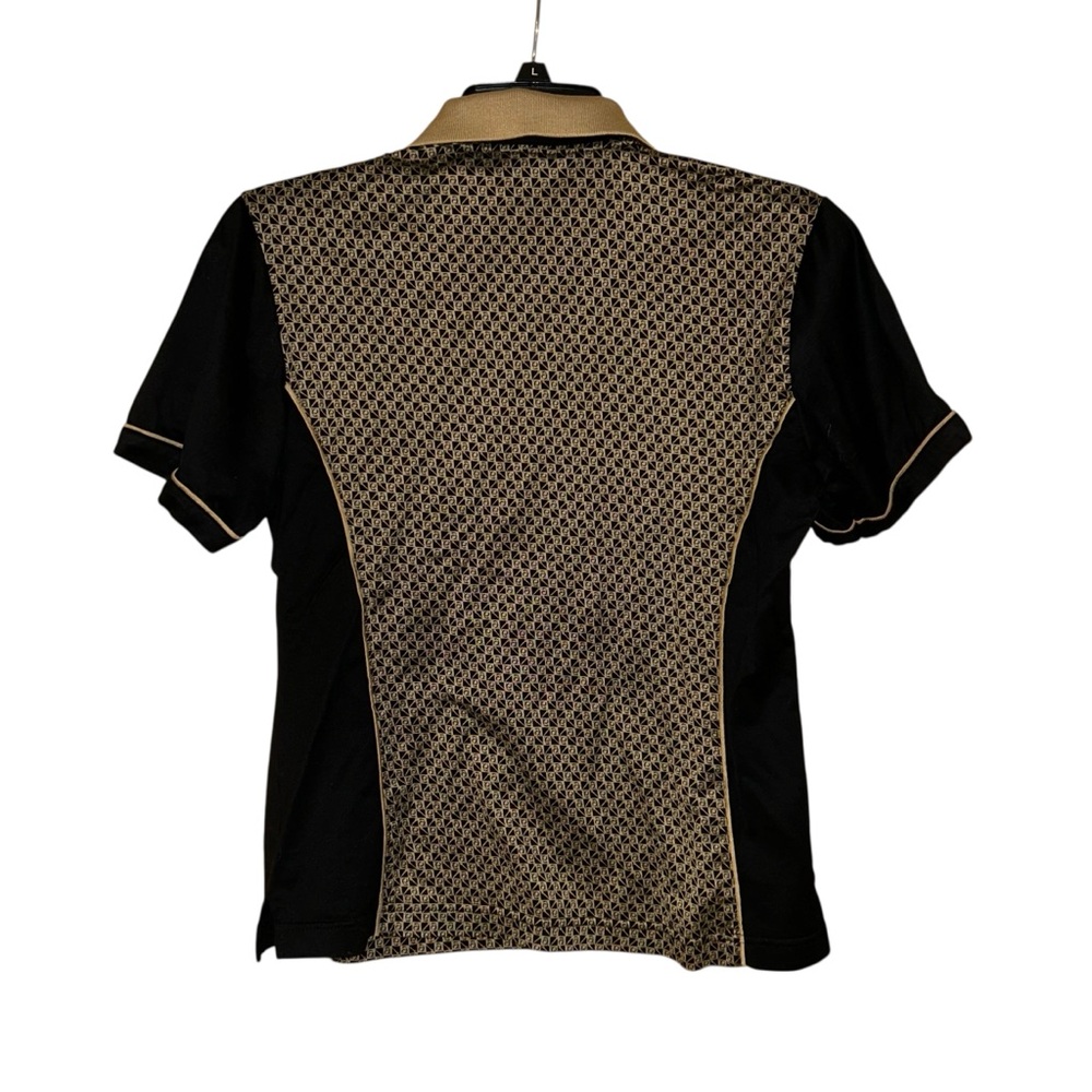 Astra Classic Womens Vintage‎ Polo Shirt Cotton Geometric Medium Retro Tan Black - Picture 2 of 9